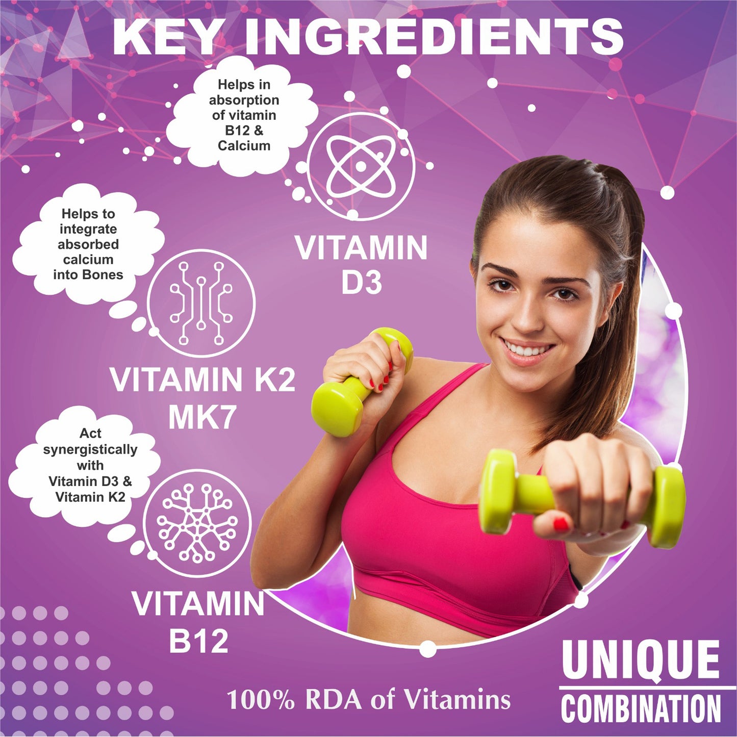 ClearCut Vitamin D3, Vitamin k2, Vitamin B12, Calcium tablet for bones & Joint support