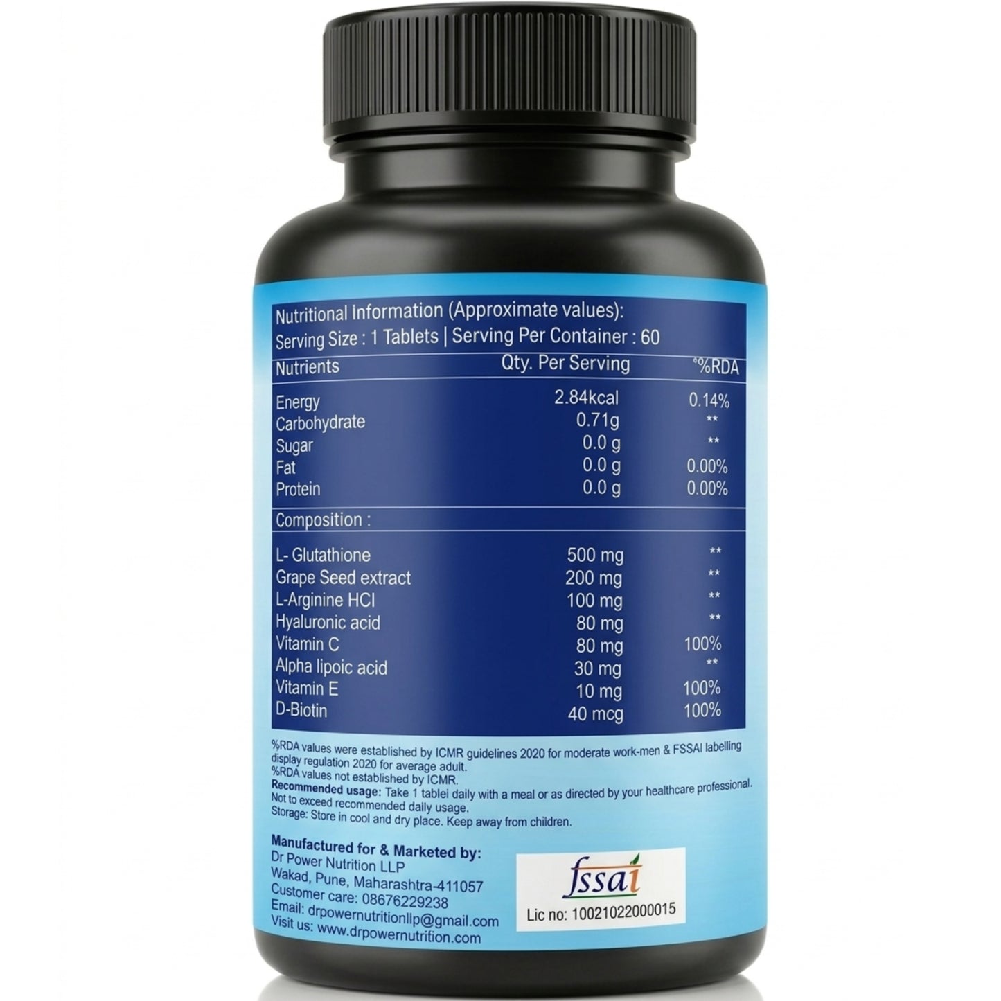 L-Glutathione Tablet with D-Biotin, Vit C, Vit E & Hyaluronic acid