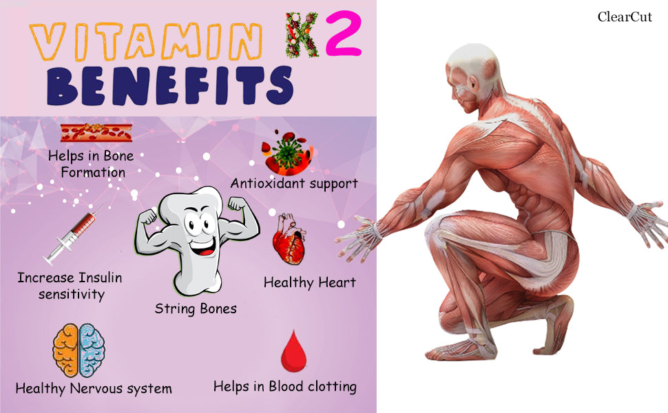 ClearCut Vitamin D3, Vitamin k2, Vitamin B12, Calcium tablet for bones & Joint support